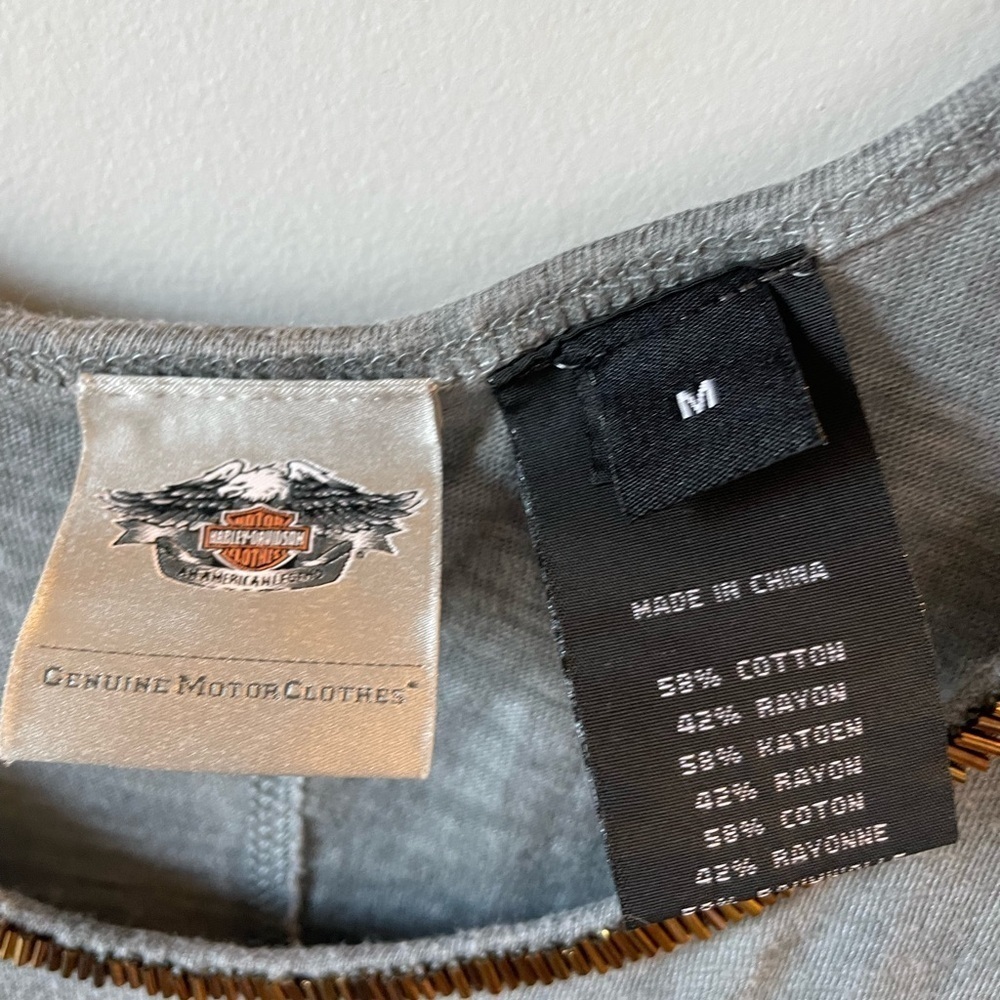 Harley Davidson, size M, embellished gray skull embroidered tank beaded straps - Picture 3 of 6
